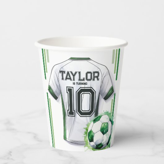 グリーンサッカースポーツボーイジャージー子供の誕生日パーティー 紙コップ (正面)