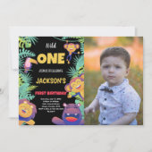 グリーンサファリの1歳誕生日招待状(写真付き) 招待状 (正面)