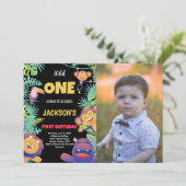 グリーンサファリの1歳誕生日招待状(写真付き) 招待状 (スタンド正面)