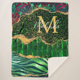 グリーンサファリアニマルプリントゲート シェルパブランケット