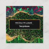 グリーンサファリジャングルアニマルプリントアゲート スクエア名刺 (正面)