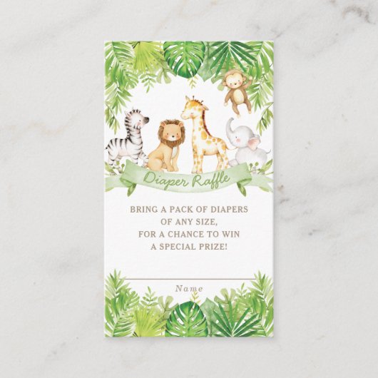 グリーンサファリフォレストジャングル動物おむつラッフル エンクロージャーカード (正面)