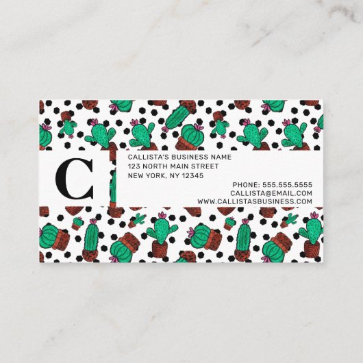 グリーンサボテンフローラ六角パターン水色 予約カード (裏面)