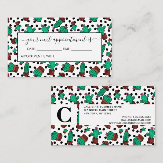 グリーンサボテンフローラ六角パターン水色 予約カード (正面/裏面)