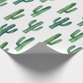 グリーンサボテン水彩植物模様モダン ラッピングペーパー (角)