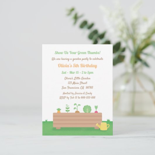 グリーンサムスプランターボックス子供の誕生日パーティー 招待状 (スタンド正面)