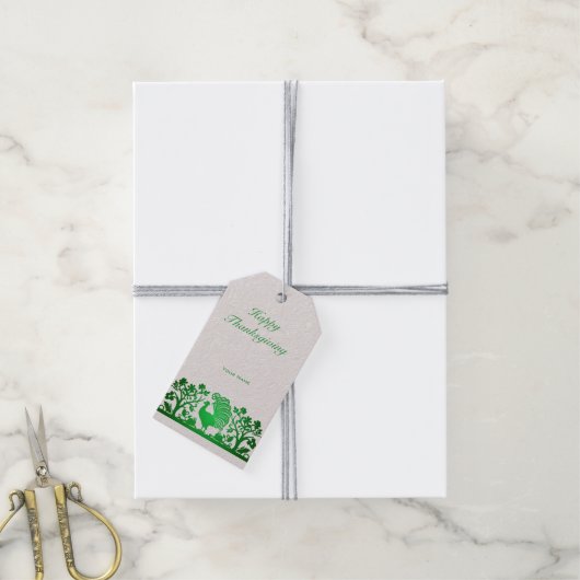 グリーンサンクスギビングターキーフローラギフトラベル ギフトタグ (より糸付き)