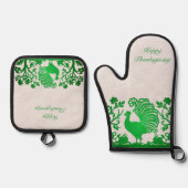 グリーンサンクスギビングトルコフローラ 鍋つかみ&鍋敷きセット (正面)