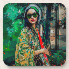 グリーンサングラスの女性 コースター