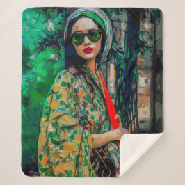 グリーンサングラスの女性 シェルパブランケット