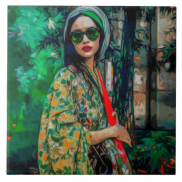 グリーンサングラスの女性 タイル