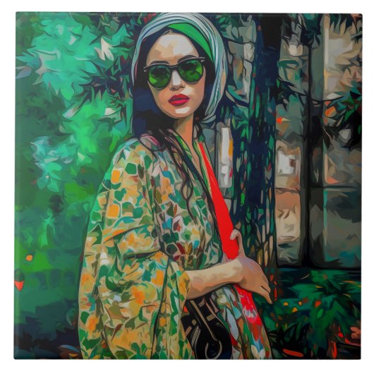 グリーンサングラスの女性 タイル (正面)