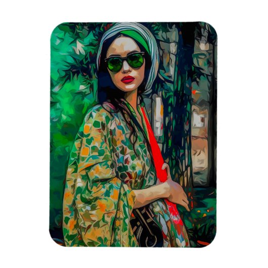 グリーンサングラスの女性 マグネット (縦)