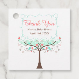 グリーンサンゴフローラバードベイビーシャワーありがとう フェイバータグ