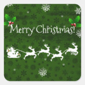 グリーンサンタのそり&トナカイのクリスマスステッカー スクエアシール (正面)