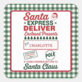 グリーンサンタの特急便 クリスマス柄チェック スクエアシール (正面)