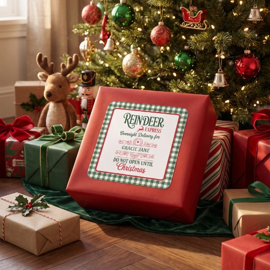 グリーンサンタの速達 クリスマス柄チェック スクエアシール