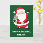 グリーンサンタクロースカスタマイズキッズクリスマス カード (黄色い花)