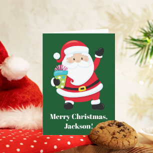 グリーンサンタクロースカスタマイズキッズクリスマス カード