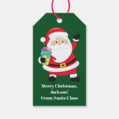 グリーンサンタクロースカスタマイズキッズクリスマス ギフトタグ (正面)