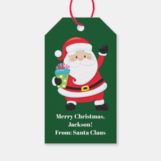 グリーンサンタクロースカスタマイズキッズクリスマス ギフトタグ (正面)