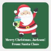 グリーンサンタクロースカスタマイズキッズクリスマス スクエアシール (正面)