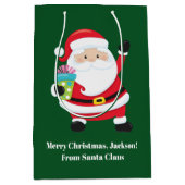 グリーンサンタクロースカスタマイズキッズクリスマス ミディアムペーパーバッグ (正面)
