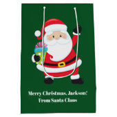 グリーンサンタクロースカスタマイズキッズクリスマス ミディアムペーパーバッグ (裏面)