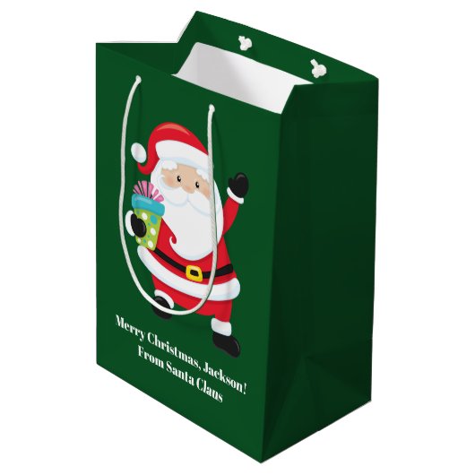 グリーンサンタクロースカスタマイズキッズクリスマス ミディアムペーパーバッグ (裏面アングル)