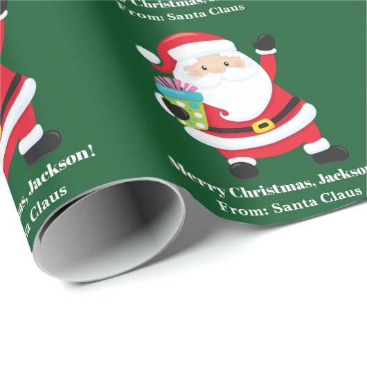 グリーンサンタクロースカスタマイズキッズクリスマス ラッピングペーパー (ロールコーナー)