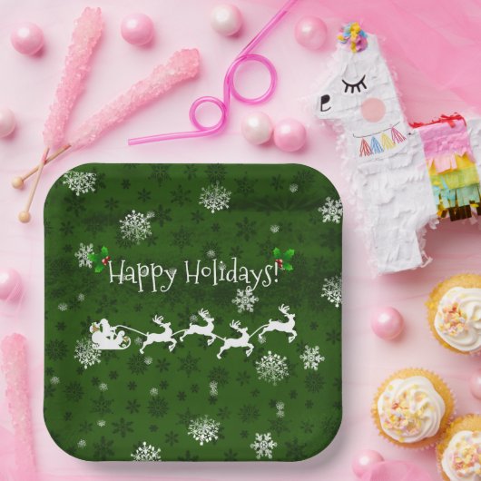 グリーンサンタズスレイアンドトナカイ紙プレート ペーパープレート (パーティー)