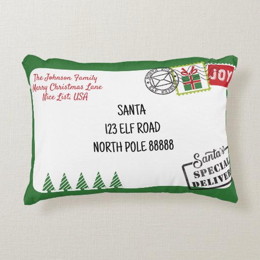 グリーンサンタレタークリスマスをパーソナライズ アクセントクッション (正面)