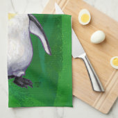 グリーンサンタ・ハットにかわいいペンギン キッチンタオル (四つ折り)