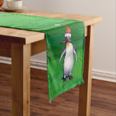 グリーンサンタ・ハットにかわいいペンギン ショートテーブルランナー (インサイチュ)