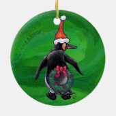 グリーンサンタ・ハットにかわいいペンギン セラミックオーナメント (裏面)