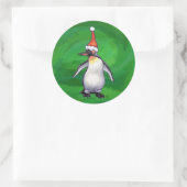 グリーンサンタ・ハットにかわいいペンギン ラウンドシール (バッグ)