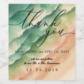 グリーンサンドオーシャンビーチサマー水彩ウェディング ワインラベル (シングルラベル)