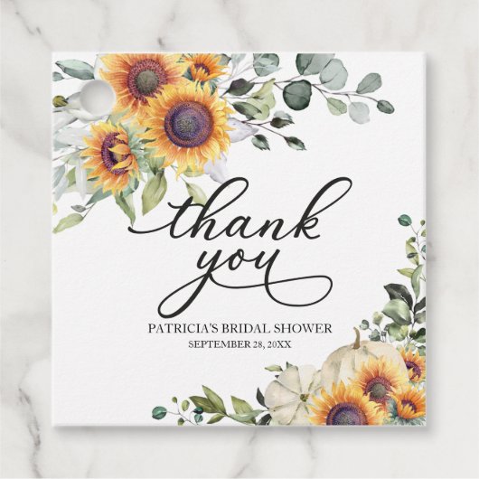 グリーンサンフラワーズカボチャ秋ブライダルシャワー フェイバータグ (正面)