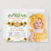 グリーンサンフラワーズカボチャ秋誕生日写真 招待状 (正面)