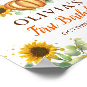 グリーンサンフラワーパンプキンオータム誕生日へようこそ ポスター (角)