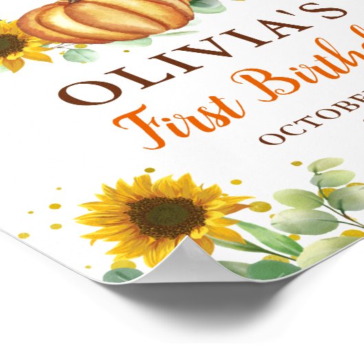 グリーンサンフラワーパンプキンオータム誕生日へようこそ ポスター (角)