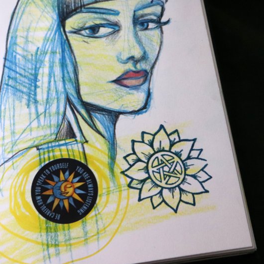 グリーンサンフラワーペンタグラム異教のドロイド ラバースタンプ