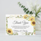 グリーンサンフラワーユーカリ結婚ストリングライト サンキューカード (スタンド正面)