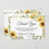グリーンサンフラワーユーカリ結婚ストリングライト サンキューカード (正面/裏面)