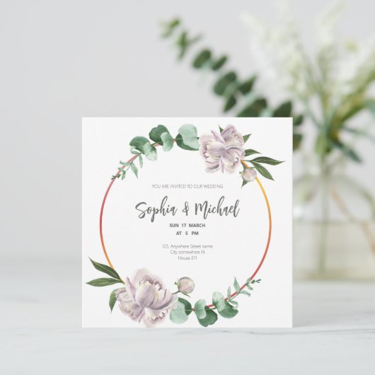 グリーンサークルフレーム エレガントな結婚式のカード 招待状 (スタンド正面)
