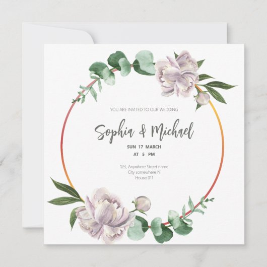 グリーンサークルフレーム エレガントな結婚式のカード 招待状 (正面)