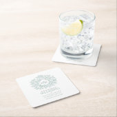 グリーンサークルリーフスケッチモノグラム結婚ズ スクエアペーパーコースター (インサイチュ)