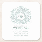 グリーンサークルリーフスケッチモノグラム結婚ズ スクエアペーパーコースター (正面)