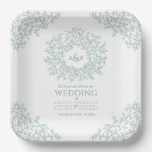 グリーンサークルリーフスケッチモノグラム結婚ズ ペーパープレート (正面)