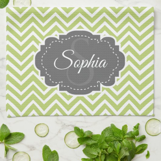 グリーンシェブロンのキッチンタオル キッチンタオル (折り畳み)